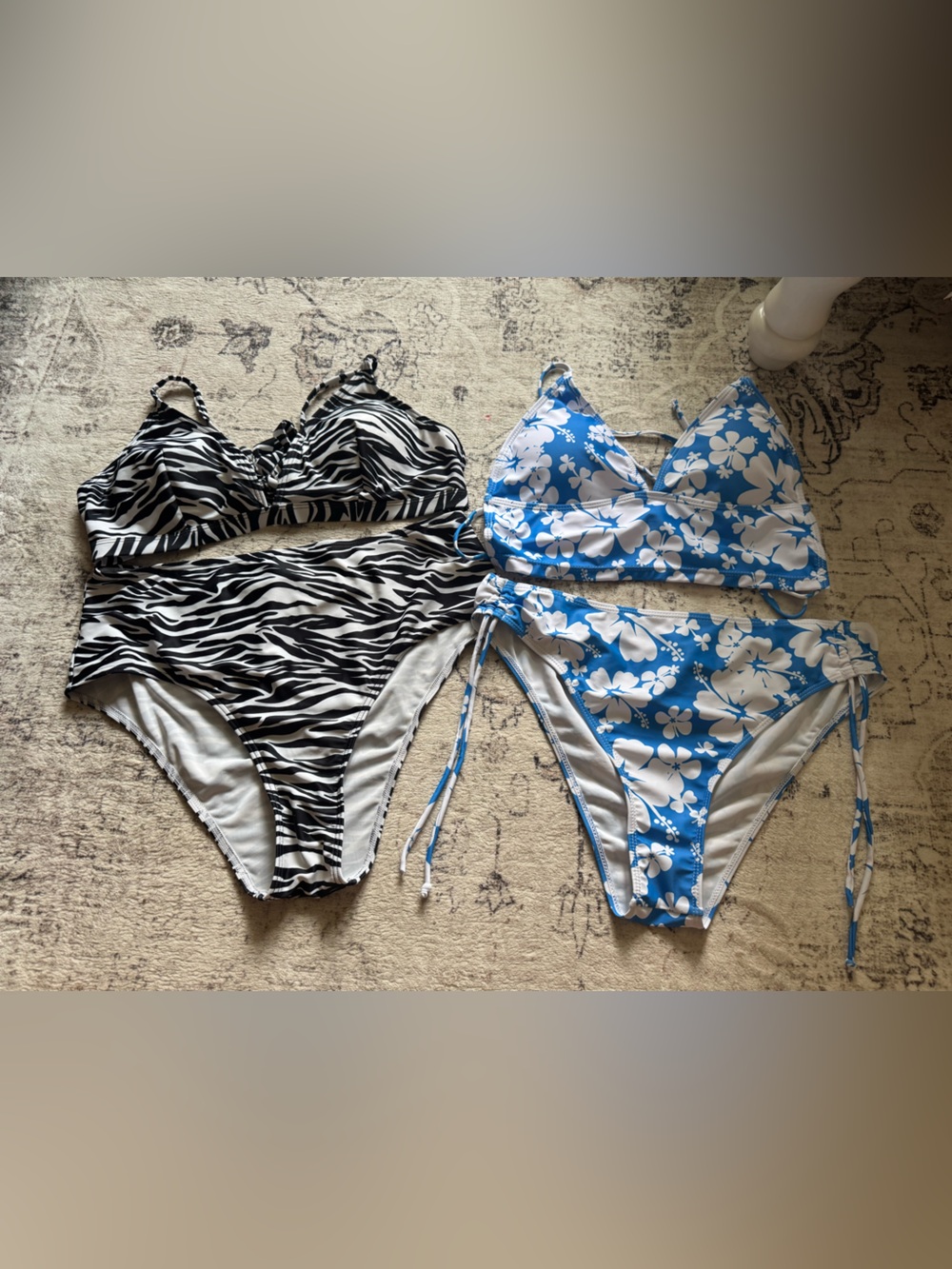 Amazon Women’s Bikini Set with Black & White Trim and Hot Pink Nails Accent